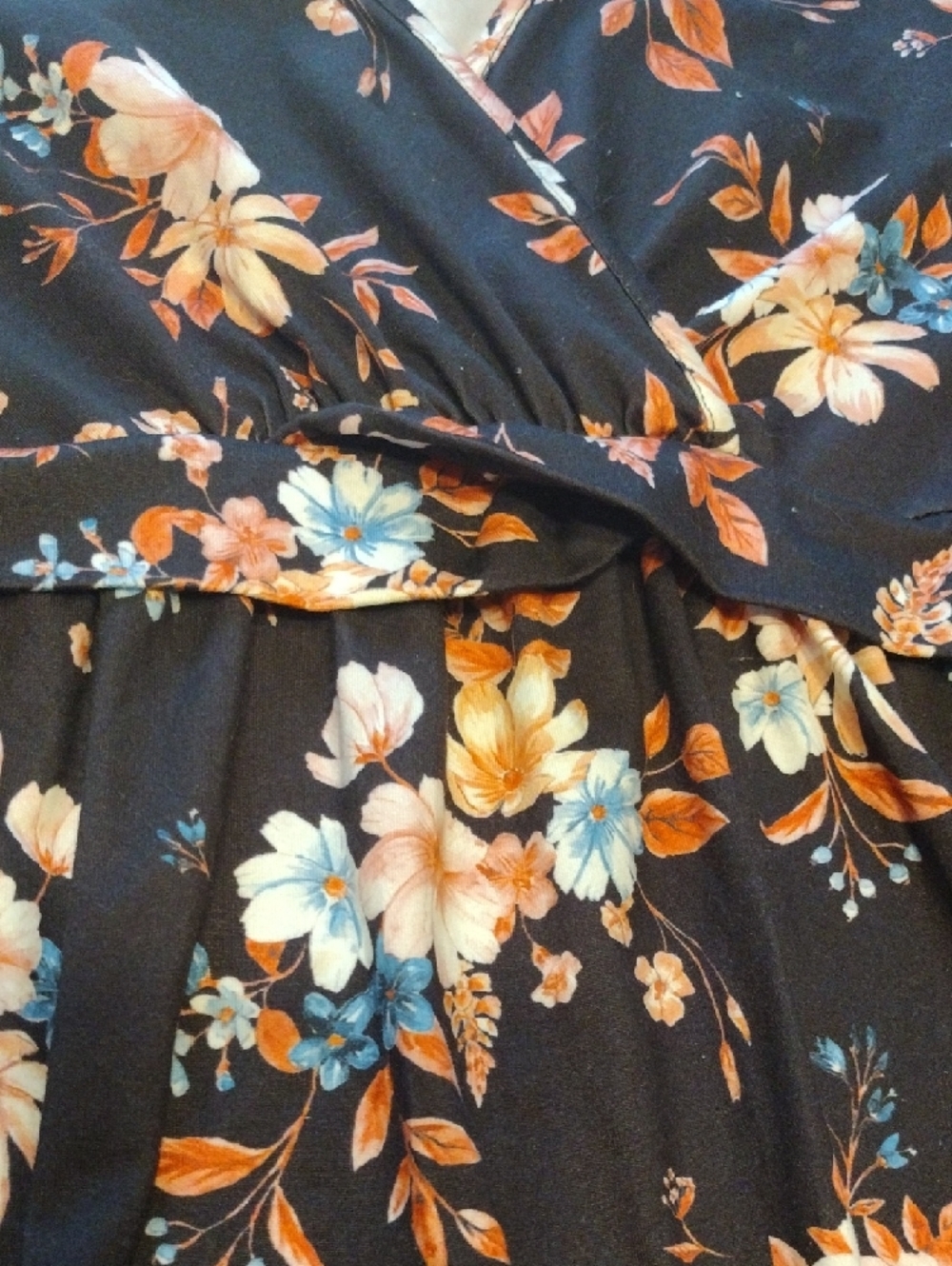 Floral Wrap-Front Blouse in Black and Orange - Picture 5 of 13